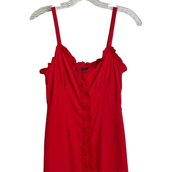 TopShop Red Button Down Ruffle Trim Dress Travel Vacation Womens Sz 2 NWOT - Picture 4 of 8